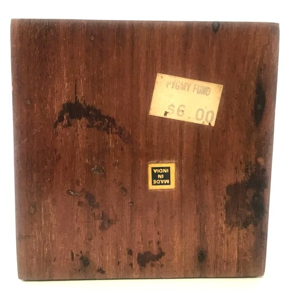 Vintage Brass Inlay Teak Trinket Box Made in India Pygmy Fund Red Felt Lining - Picture 6 of 8